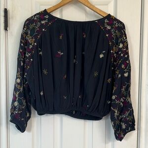Free People Black and Pink Embellished Crop Blouse